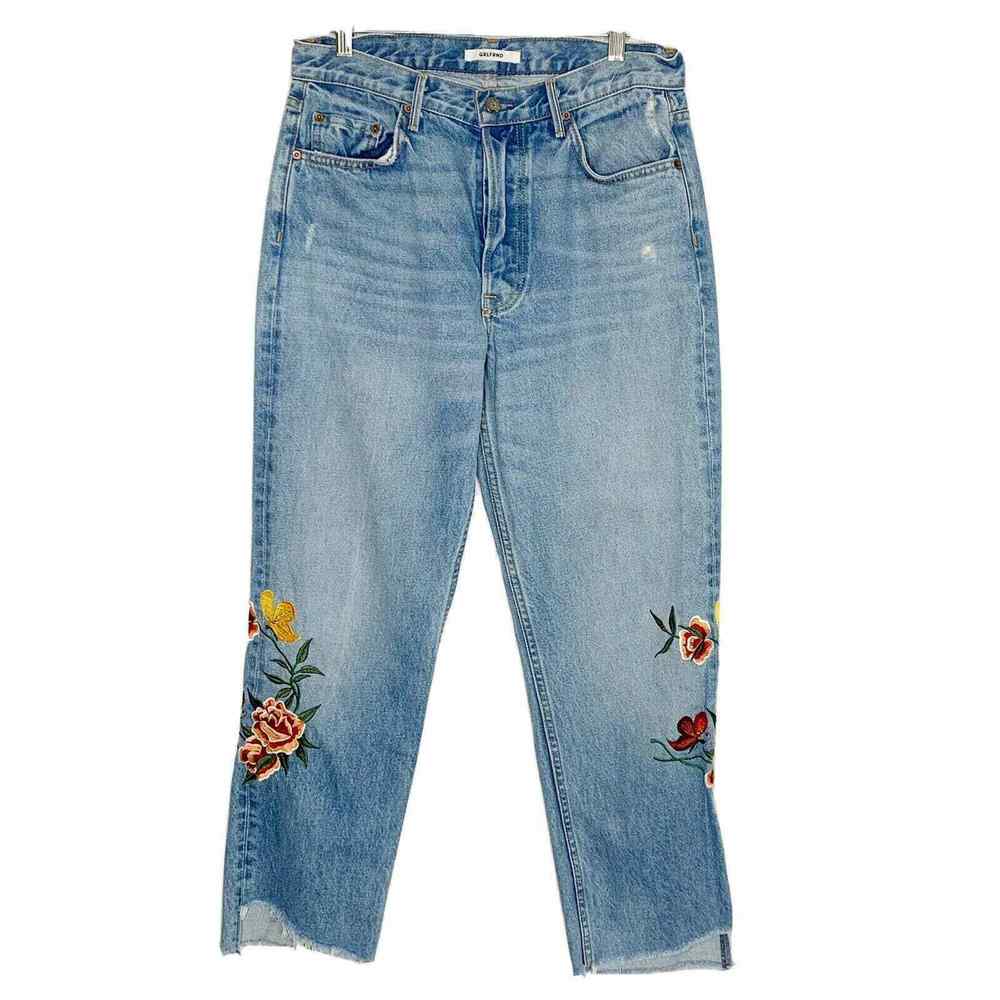 GRLFRND Light Blue High-Rise Jeans with Multicolor Floral Embroidery